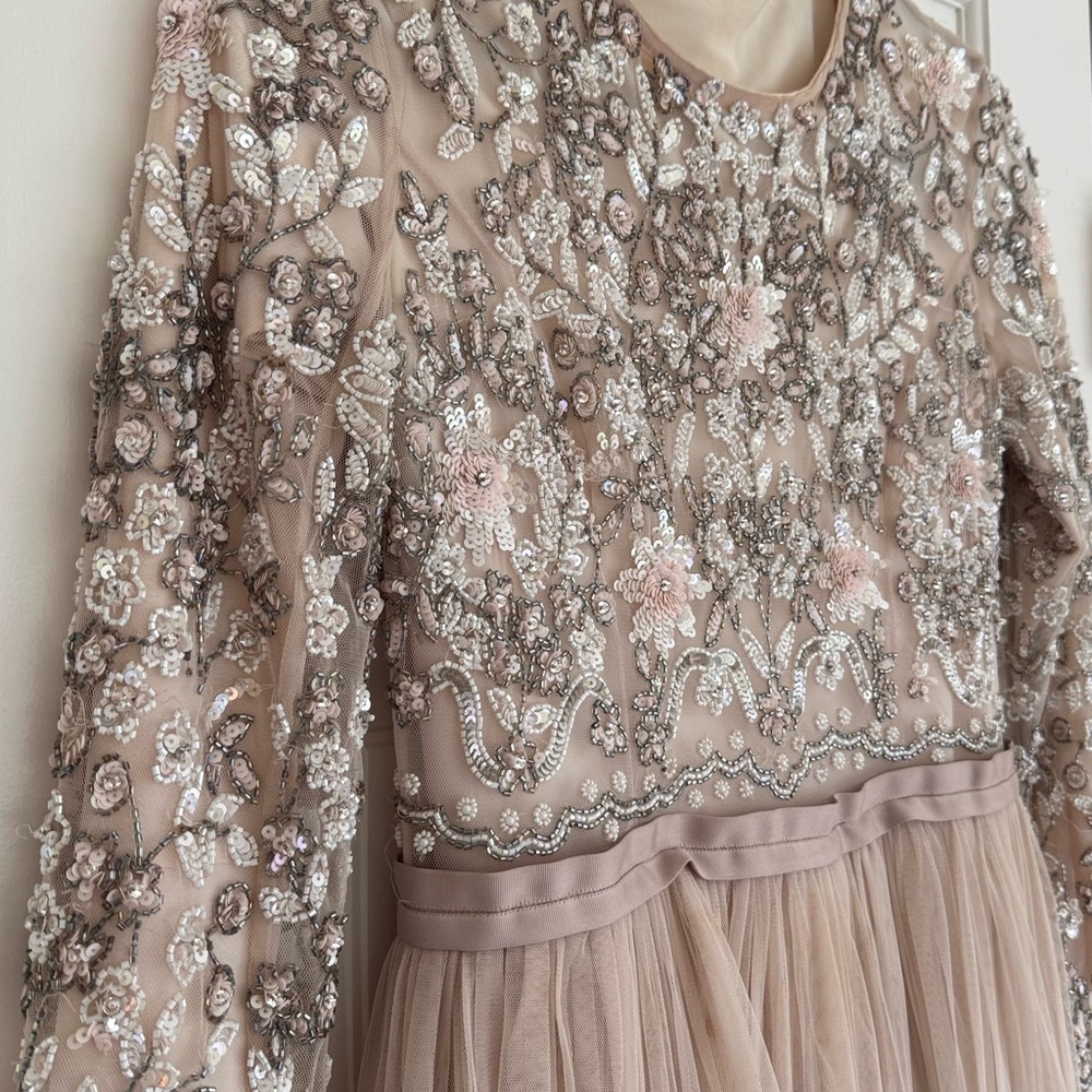Needle & Thread Embroidered Long-Sleeve Tulle Dress in Blush - Picture 2 of 3